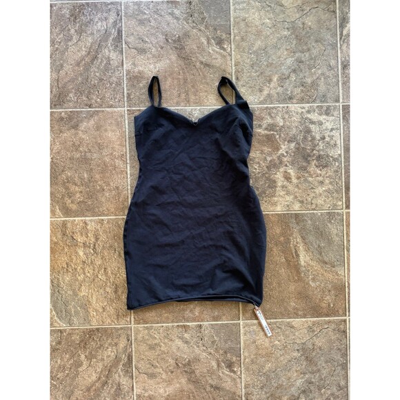 Skims Raw Edge Slit Front Mini Dress Onyx Size Medium - Picture 1 of 7